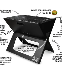 BBQ Croc Grills Portable Easy Grill 220-Sq-in Foldable Charcoal Barbecue Black -Mmaster Outlet Shop 41413200