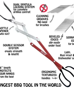 BBQ Croc Grilling Tools & Accessories 3 in 1 barbecue tool, 26 in. Red Aluminum Scissor-style Tongs 12 BBQ Croc Grilling Tools & Accessories 3 in 1 barbecue tool, 26 in. Red Aluminum Scissor-style Tongs -Mmaster Outlet Shop 43284377