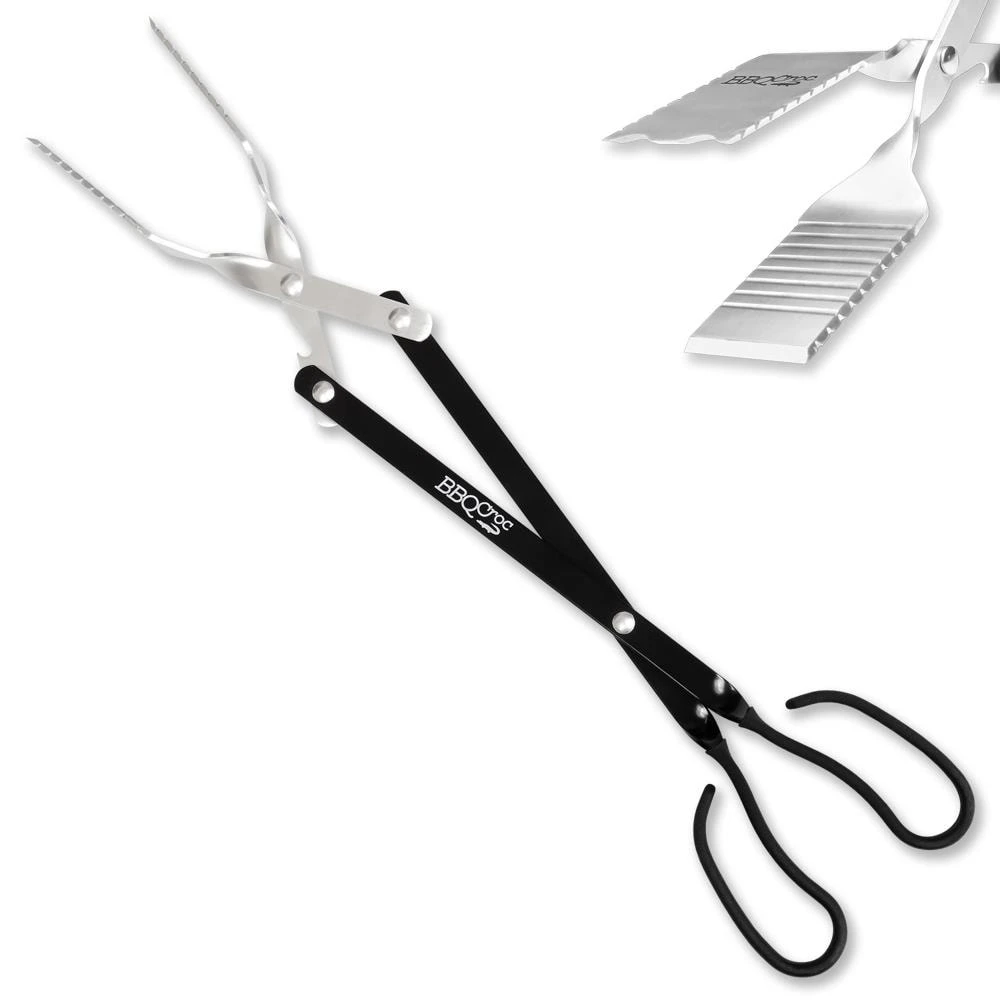 BBQ Croc Grilling Tools & Accessories 3 in 1 barbecue tool, 21 in. Black Aluminum Scissor-style Tongs 1 BBQ Croc Grilling Tools & Accessories 3 in 1 barbecue tool, 21 in. Black Aluminum Scissor-style Tongs