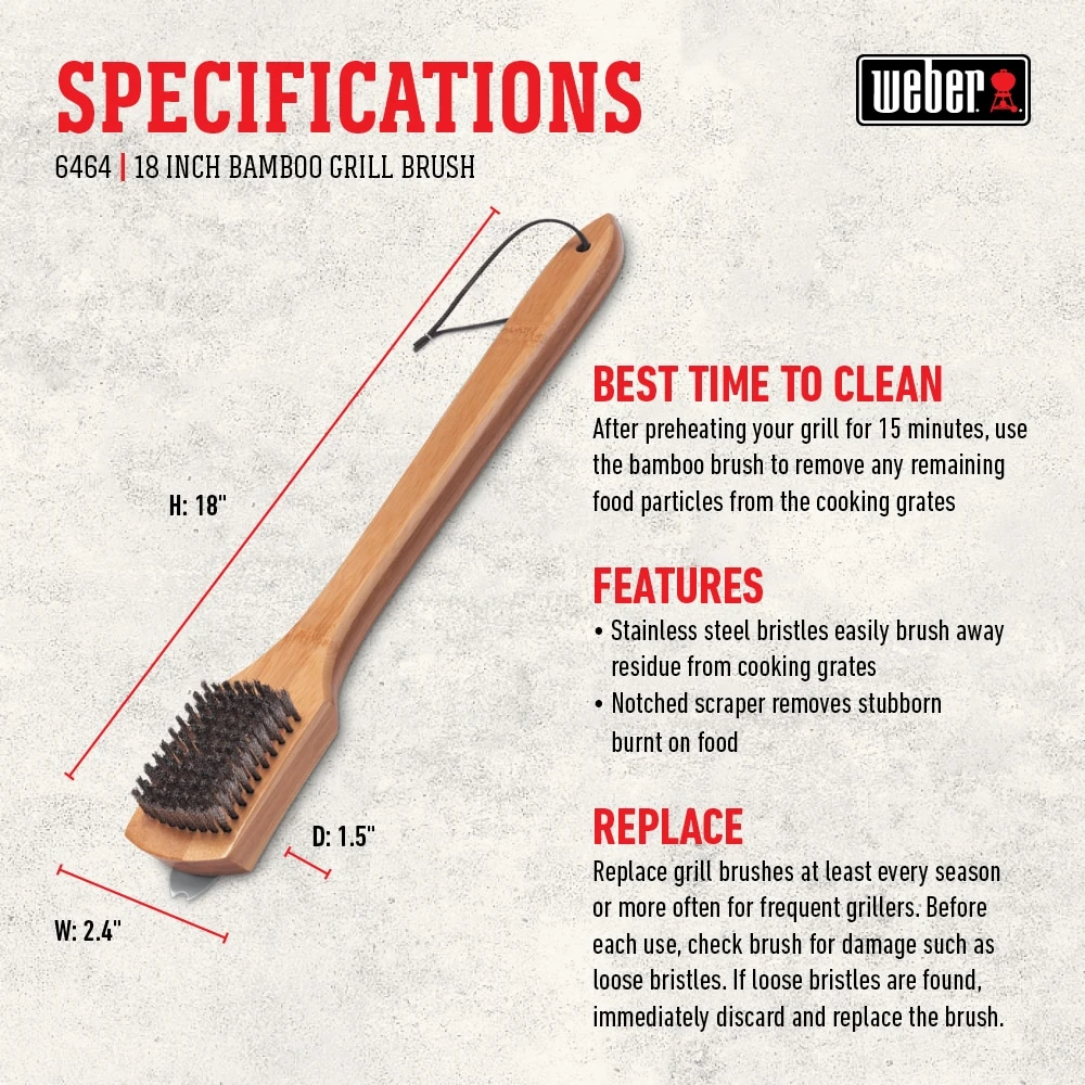 Weber Grilling Tools & Accessories 18 in. Bamboo 18-in Grill Brush 6 Weber Grilling Tools & Accessories 18 in. Bamboo 18-in Grill Brush - Image 6